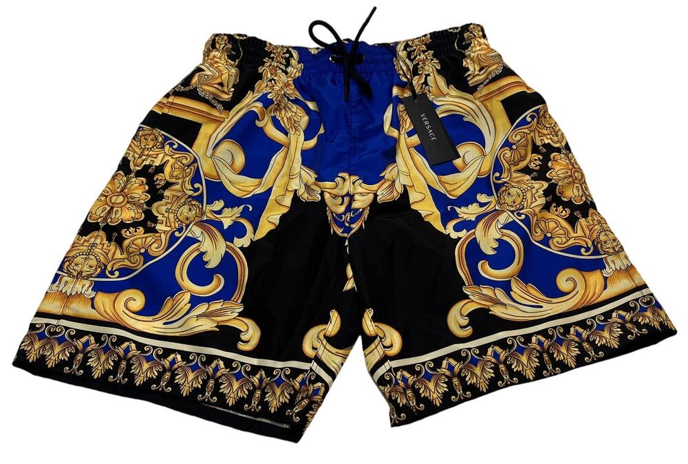 6-89 VERSACE Men's Barocco Swim Trunks Long Blue Size 4/Small